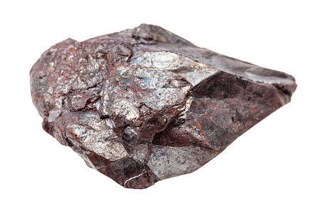 地质采集的天然矿物样本封闭白色背景隔离的粗赫马提石铁矿岩图片