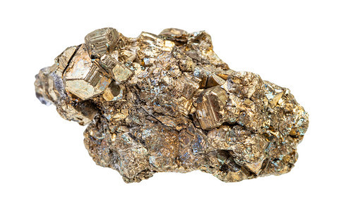 地质采集的天然矿物样本封闭在白色背景上分离到的金铁晶傻瓜的钻打图片
