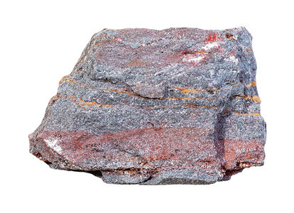 地质采集的天然矿物抽样查封白色背景孤立的无污染Jaspillite岩石图片