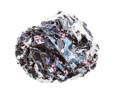 地质采集的自然矿物样本封闭式抽地质采集的未浸泡格奈斯岩石其中含有氰横面马氏晶体和白底隔离的生物地铁岩图片