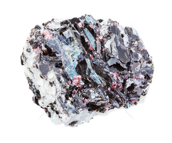 地质采集的自然矿物样本封闭式抽带氰酸铁的粗金尼斯岩石木质晶体和白底隔离的生地岩图片