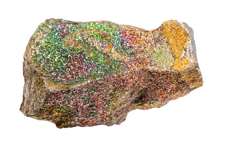 地质采集的自然矿物样本封存白色背景孤立的粗虹皮红岩图片