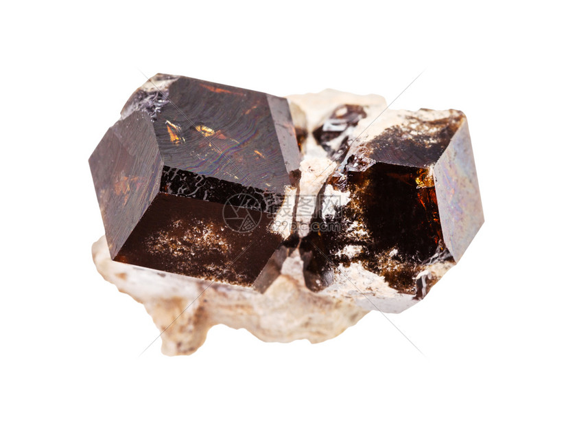 地质采集的天然矿物样本封存白色背景上分离的粗白和半Andraditegarnet晶体图片