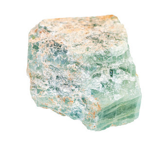 地质采集的天然矿物样本查封白色背景孤立的原始绿色阿帕泰岩图片