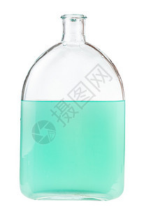 玻璃瓶中绿色水彩溶液玻璃瓶中隔离在白色背景上的玻璃瓶中图片