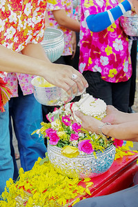 泰国Songkran节遗产泼水传统背景图片