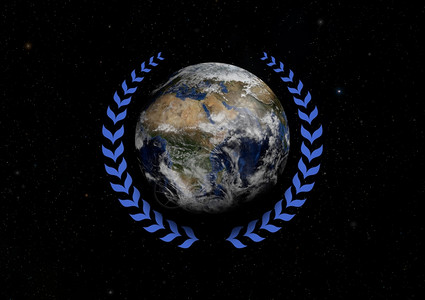 家以蓝色的劳蕾尔花环圈全球的图片