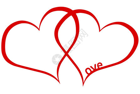 红色的手绘情人节两颗心和爱的字词孤立在白色上背景图片