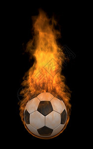 经典的3d黑色背景的火焰中足球交接皮革运动图片