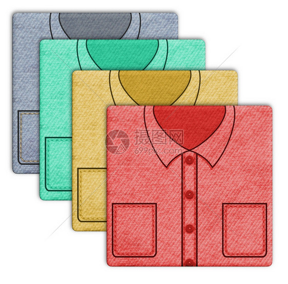 时尚衣服显示四件不同颜色的衬衣服装图片