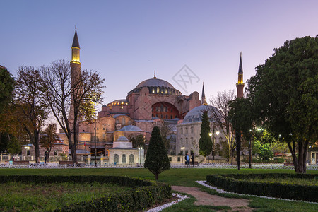 博物馆地标圣殿堂土耳其伊斯坦布尔市阿亚索菲之夜火鸡背景