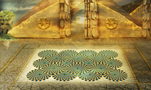 幻想金色字塔中的大门奇迹魔法背景图片