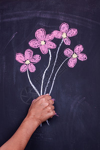 沙佛绘画植物群在黑板上亲手画花图片