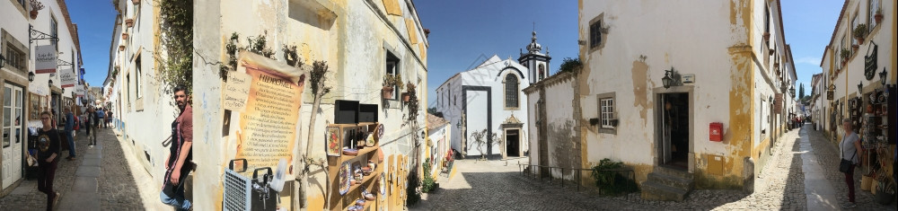 狭窄的艾伦葡萄牙旧城镇Obidos的狭小街道大观全景旅游图片