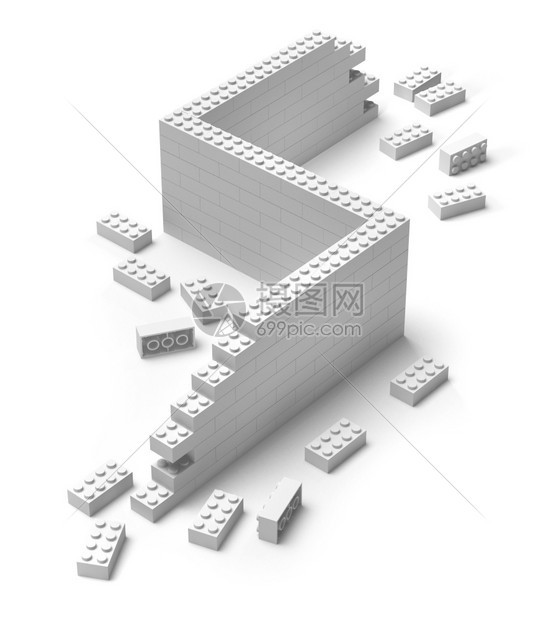 边界正在建造的3D型筑中玩具砖墙壁在白色上隔离堡垒壁画图片
