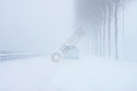 户外交通一种在荷兰冬季的严寒暴雪中驾车图片