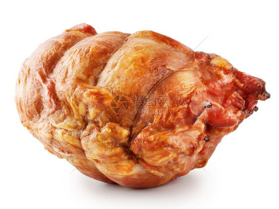 胖的胸部猪肉白色背景的新鲜香熏培根片段图片