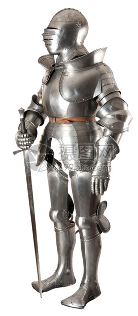铁老的古董中世纪骑士的盔甲金属保护士兵不受对手冲撞金属保护图片