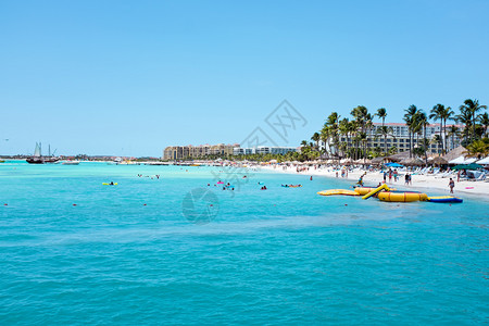 海 滩加勒比海阿鲁巴岛棕榈滩加勒比海美国旅游滩背景