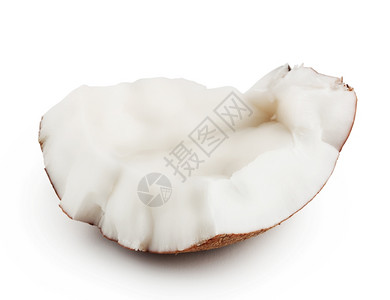 在白色背景上被孤立的新鲜熟椰子片可食物图片
