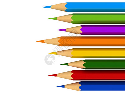 3d白背景上分离的彩色铅笔成型丰富多彩的橙调色板图片