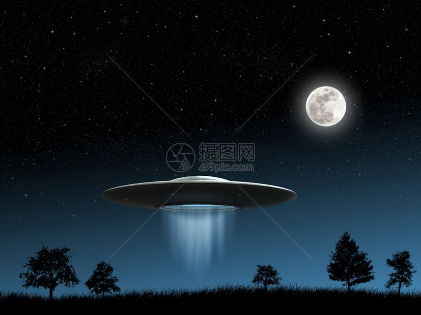 外星人宇宙夜间背景下飞碟ufo的3d渲染碟子图片