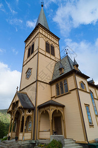 老的VagankirkeLofotkatedralen挪威大教堂宗的流浪汉图片