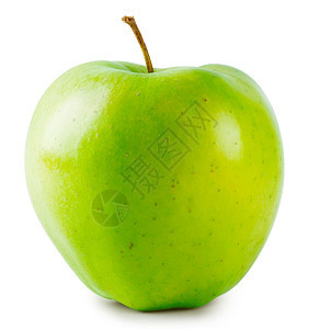 在白色背景中孤立的绿色甜苹果自然叶子的图片