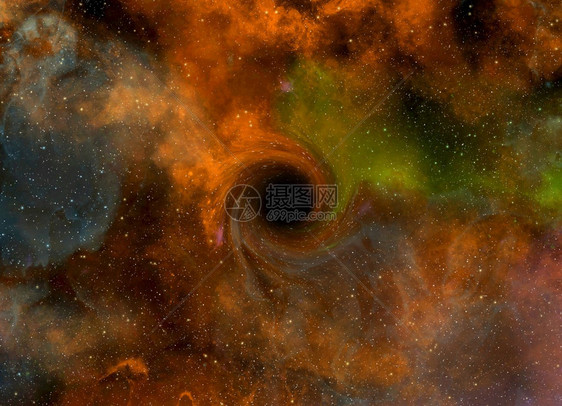 星系吞咽宇宙的计算机生成不真实黑洞图像图片