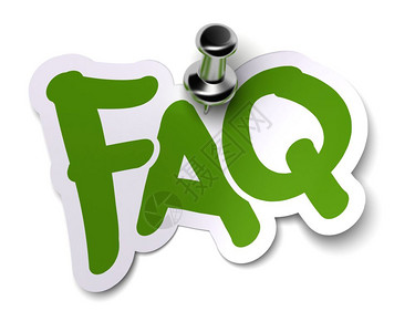 图钉超过单词绿色FAQ贴纸粘在用金属缩略图固定的白色背景上绿贴纸图片