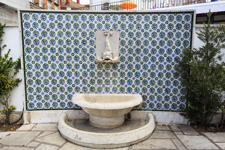 领域水浑天仪由位于葡萄牙里斯本SantaLuziaBelvedere的现代工业型瓷砖装饰的不老泉图片