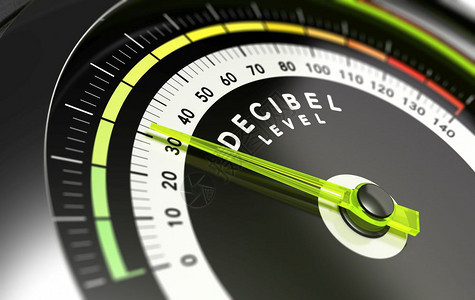等级绿针指向30dB减少噪声概念的降低Decibel水平dB控制测量图片