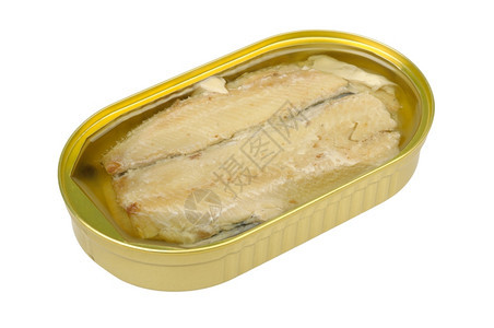 白色背景孤立的石油中沙丁鱼可口片食物图片