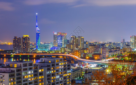 亚洲天际线日本富冈市夜景图片