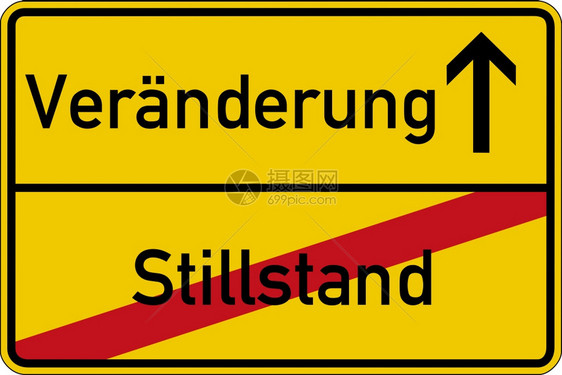 象征主义形的路标上停顿和改变Stillstand和Veraenderung的德语单词制作图片