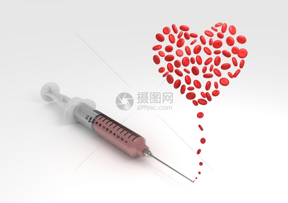 一种插图以血细胞构成心脏形状的注射器插针说明捐赠者图片