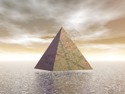 海结石抽象的一个神秘金字塔在水上以棕色背景神秘的金字塔图片