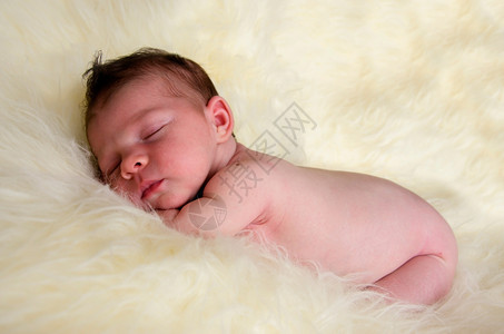 裸睡的美丽新生的女婴儿毛茸头发图片