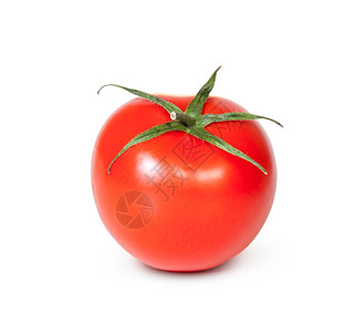 自然叶子白色背景上孤立的新鲜红番茄色的图片