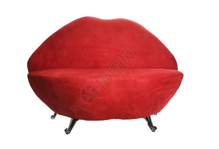 独特疯狂的红椅子形状像嘴唇为华伦天情侣日拍白底照家具伟大的图片
