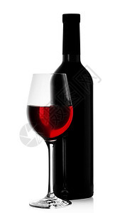葡萄酒红色的瓶装全玻璃杯白底隔离于满的图片