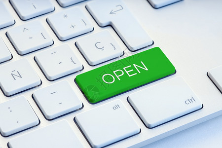 键盘开幕商业在绿色计算机键上打开单词图片