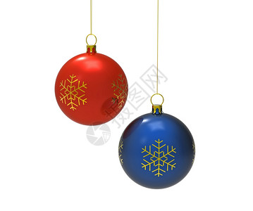 假期使成为白3D化石上隔离的红和蓝色圣诞球树背景图片
