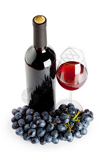 葡萄酒在玻璃和一堆葡萄中孤立在白色背景上葡萄园棕色的图片