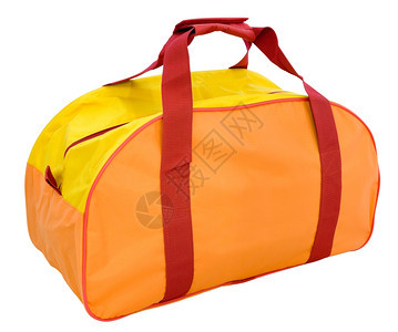 一个橙色尼龙运动袋孤立的剪切路径黄色白运动图片