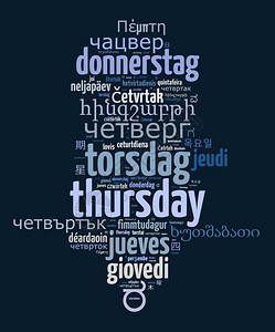 多种语言以不同写成的星期四单词云概念形象的插图图片