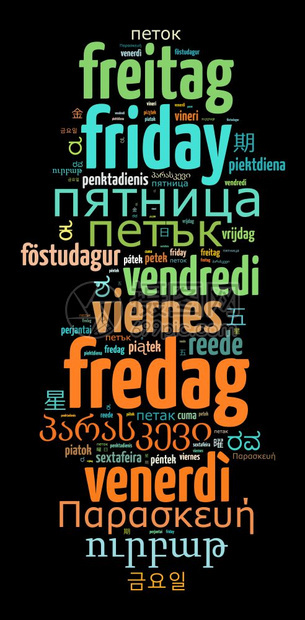 单词插图以不同语言写成的星期五字词云概念多种语言图片