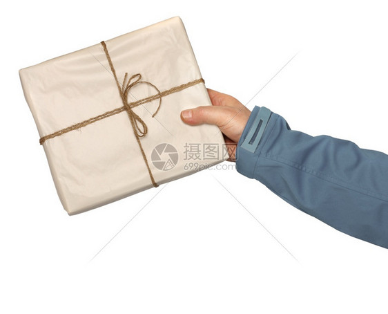 保持有包裹运送的男信使服务工人交货邮政图片