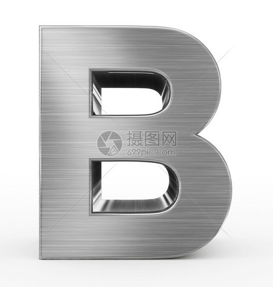 拉丝常设宋体B3d白色上隔离的金属3D图片