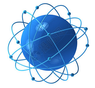 世界网格四周有卫星轨道的蓝色球体全图片